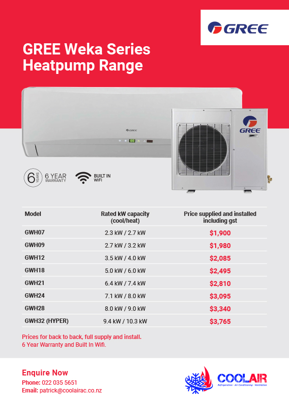 Cool Air Gree Heatpump Range_Pricing