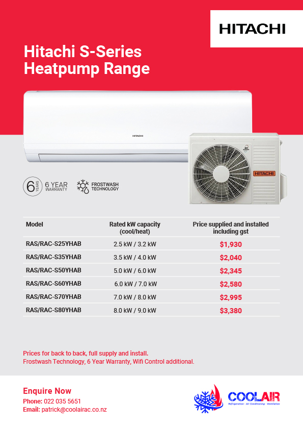 Cool Air Hitachi Heatpump Range_Pricing