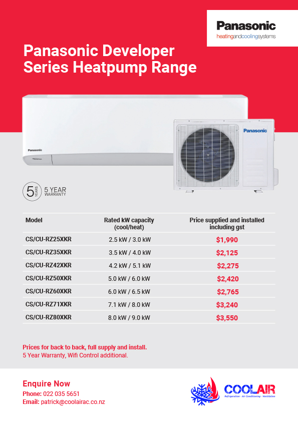 Cool Air Panasonic Heatpump Range_Pricing